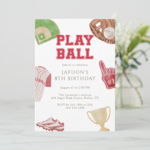 Invitation Jouer au baseball rouge Fête d'anniversaire de spo