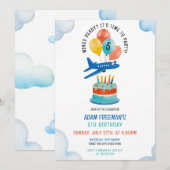 Invitation Jouer Blue Airplane Boys 5e anniversaire (Devant / Derrière)