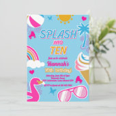 Invitation Jouer dans dix Pool Party Anniversaire Fille été (Debout devant)