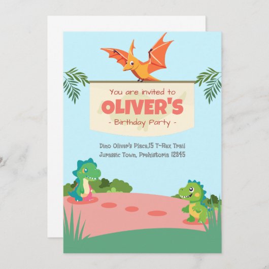 Invitation Jouer Dino Playground Anniversaire (Devant / Derrière)