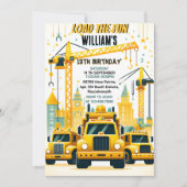 Invitation jouer enfants Construction simple camions 5e anniv (Devant)