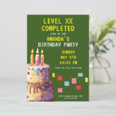 Invitation Jouer Joueur de gâteau vert et jaune Pixel Anniver (Debout devant)