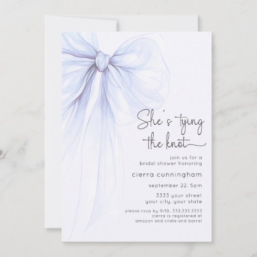 Invitation Jouer le noeud bleu Fête des mariées coquette (Devant)