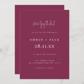 Invitation Jouer le noeud Mariage Burgundy Script (Devant / Derrière)