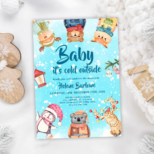 Invitation Jouer mignon Baby shower des animaux de bois hiver
