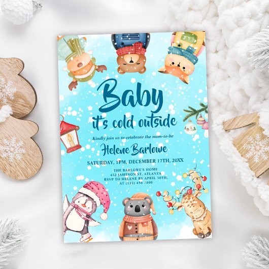 Invitation Jouer mignon Baby shower des animaux de bois hiver