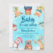 Invitation Jouer mignon Baby shower des animaux de bois hiver (Devant)