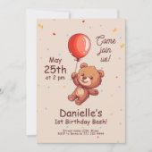 Invitation Jouer Ours 1er anniversaire, Balloon rouge Premier (Devant)