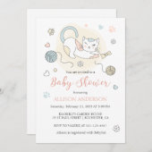 Invitation Jouer petit chaton bébé fille douche (Devant / Derrière)