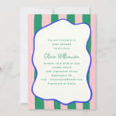 Invitation Jouer Pink Green Wavy Stripes Baby shower (Devant)