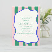 Invitation Jouer Pink Green Wavy Stripes Baby shower (Debout devant)