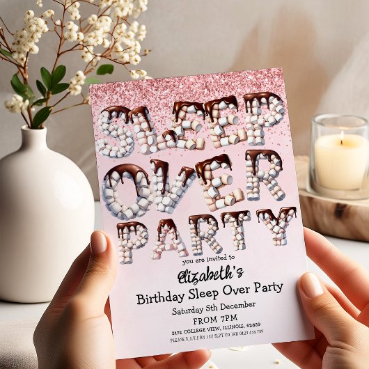 Invitation Jouer Pink Marshmallow Chocolate Sleepover Party