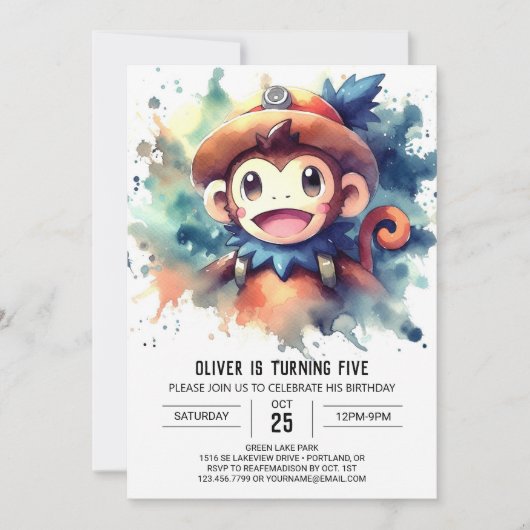 Invitation Jouer un singe moderne Anniversaire (Devant)