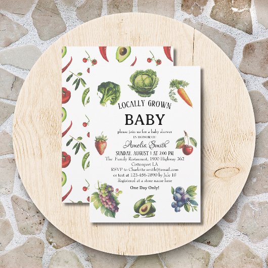 Invitation Jouer Vert Rétro Bio Localement Cultivé Baby Sho