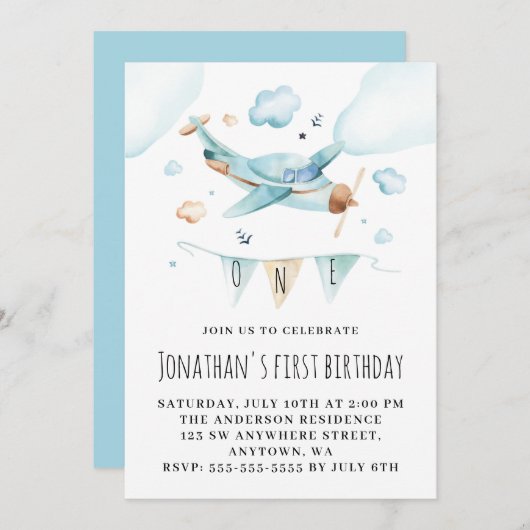 Invitation Jouet Aéronautique Aéronautique 1ère fête d'annive (Devant / Derrière)