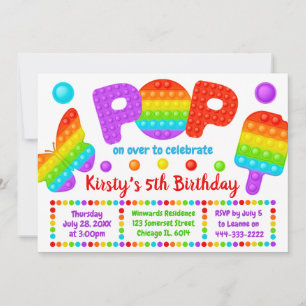 Invitation Jouet anti-stress Pop It arc-en-ciel pour annivers