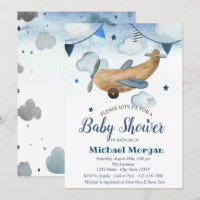 Jouet avion aquarelle, Étoiles, Nuages Baby Shower