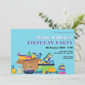 Invitation Jouet bleu bébé anniversaire (Debout devant)