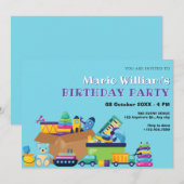 Invitation Jouet bleu bébé anniversaire (Devant / Derrière)