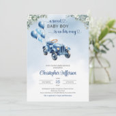 Invitation Jouet classique rétro voiture eucalyptus Baby show (Debout devant)