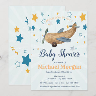 Invitation Jouet d'avion, Baby shower des étoiles