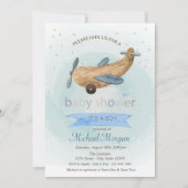 Invitation Jouet d'avion, Stars présente Baby shower bleu (Devant)