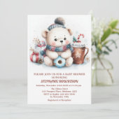 Invitation Jouet d'ours mignon à thème hivernal, art aquarell (Debout devant)