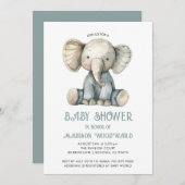 Invitation Jouet Eléphant bleu farci Baby shower mignon (Devant / Derrière)