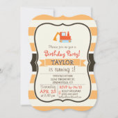 Invitation Jouet Orange Construction Backhoe (Devant)