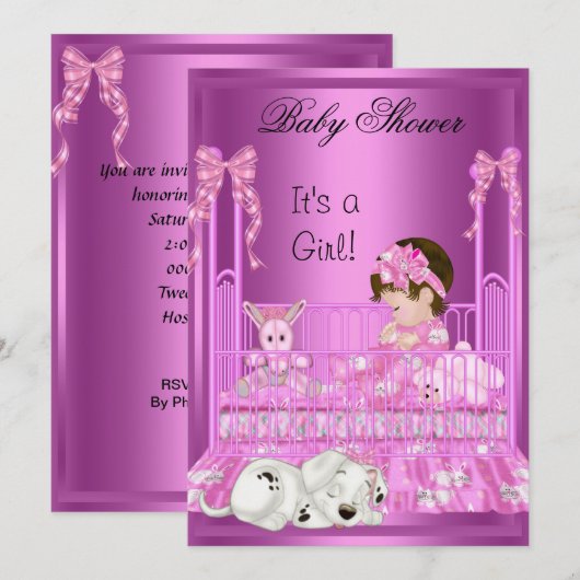 Invitation Jouets à chiot rose Baby shower fille mignonne (Devant / Derrière)