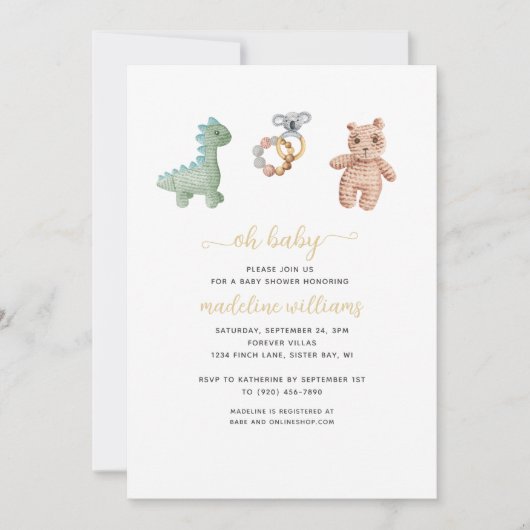 Invitation Jouets bébé BOHO Neutral Oh Baby shower (Devant)