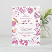 Invitation Jouets d'aquarelle rose mignon | Baby shower bébé (Debout devant)