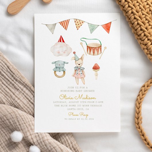 Invitation Jouets de champignons de bois Baby shower Whimsica