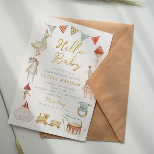 Invitation Jouets de champignons de bois Baby shower Whimsica