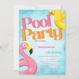 Invitation Jouets de la fête de la piscine Flamants roses Ann