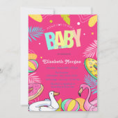 Invitation Jouets de la piscine Baby shower Feuille rose (Devant)
