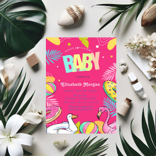 Invitation Jouets de la piscine Baby shower Feuille rose