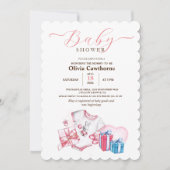Invitation Jouets en aquarelle rose bébé fille douche Invitat (Devant)