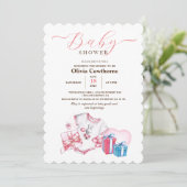 Invitation Jouets en aquarelle rose bébé fille douche Invitat (Debout devant)