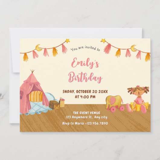 Invitation Jouets en bois anniversaire (Devant)