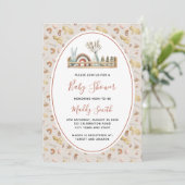 Invitation Jouets en bois Boho Terracotta Rainbow Baby shower (Debout devant)