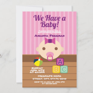 Invitation Jouets mignons rose et violet Baby shower fille