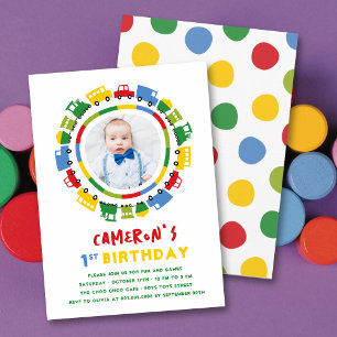 Invitation Jouets pour garçons Fête de transport Photo 1er an