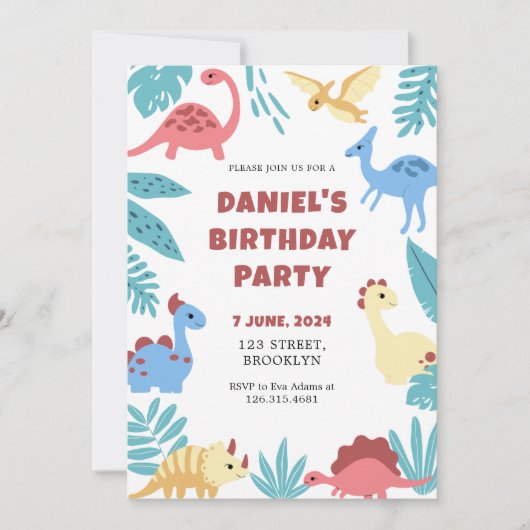 Invitation Joueur coloré Illustrative Dinosaure Anniversaire (Devant)