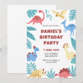 Invitation Joueur coloré Illustrative Dinosaure Anniversaire (Devant / Derrière)