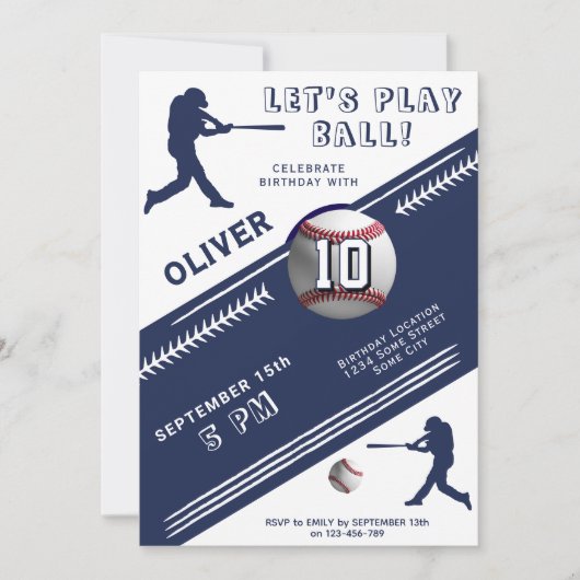 Invitation Joueur De Baseball Moderne À Thème Anniversaire (Devant)