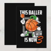 Invitation Joueur de basket-ball du 3e anniversaire Funny 3 a (Devant / Derrière)