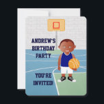 Invitation Joueur de basket-ball mignon<br><div class="desc">Nous pouvons créer ceci dans n'importe quelle couleur uniforme de basket ou changer n'importe quel élément du garçon selon les besoins. Un design de basket mignon pour toute fête d'anniversaire d'un futur joueur de basket ou ventilateur de basket, avec un jeune joueur de basket en maillot et tenant un basket...</div>