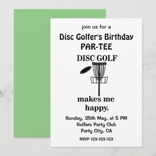 Invitation Joueur de golf disc Golfers Anniversaire Disc Golf (Devant / Derrière)