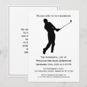 Invitation Joueur de golf noir et blanc des funérailles commé (Devant / Derrière)
